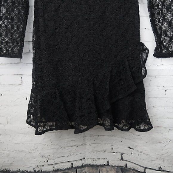 LA MAISON TALULAH BLACK V NECK LONG LACE SLEEVE PARTY EVENT WEDDING DRESS - Picture 7 of 12